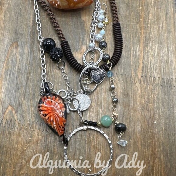 AVENTURINE LAYERED CHARMS NECKLACE - Picture 1 of 6